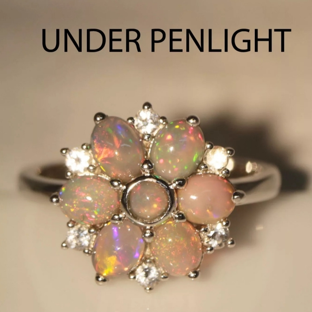 SOLD Elegant Sterling Silver Genuine Opal Flower Ring! Size 7.75 ❤️